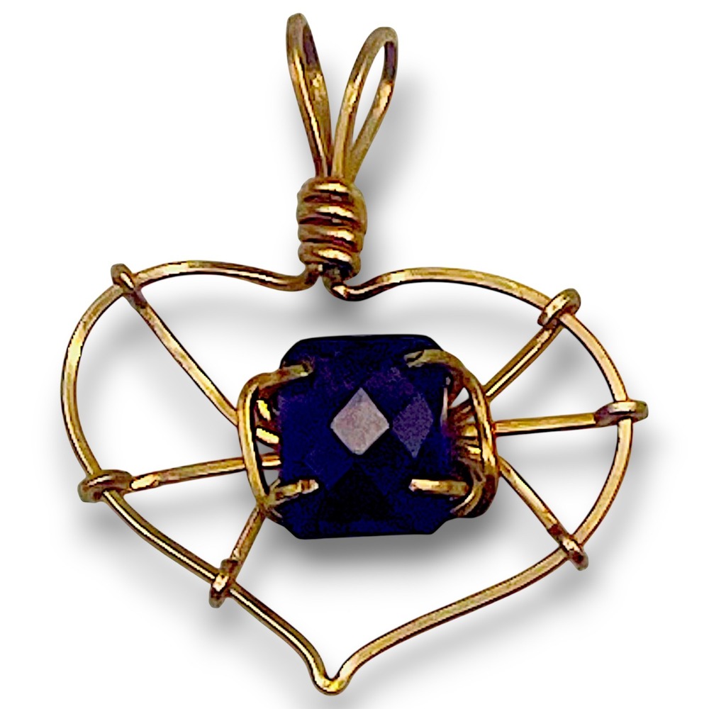 Amethyst Stone and Gold Fill Heart Pendant Purple Gold Wire Wrapped Jewelry‎